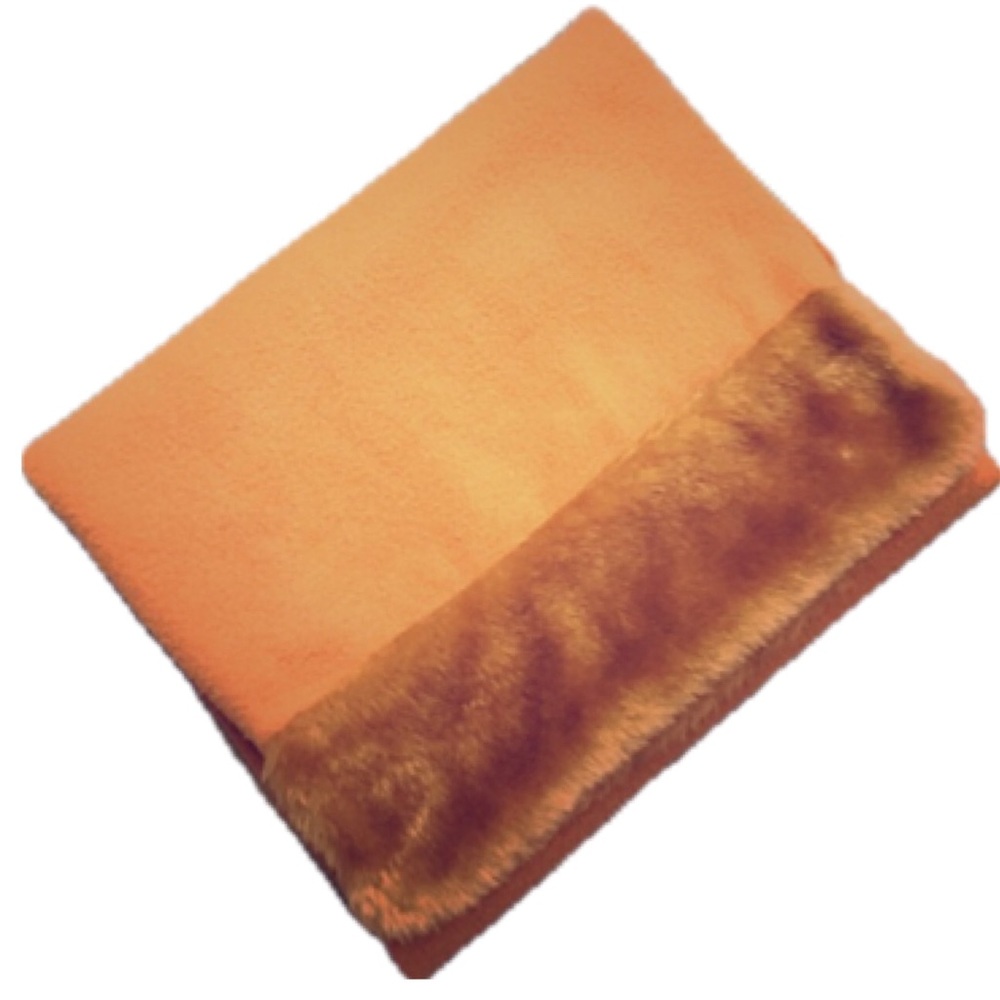 Camel Colored Fleece Scarf Faux Fur At Ends 🏆